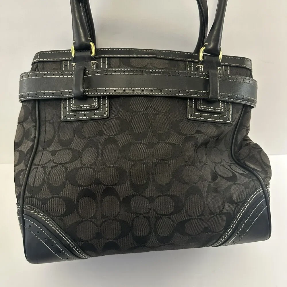 Coach Hampton Signature Carryall Satchel Purse Black Canvas #JG673-10509 - Picture 6 of 14